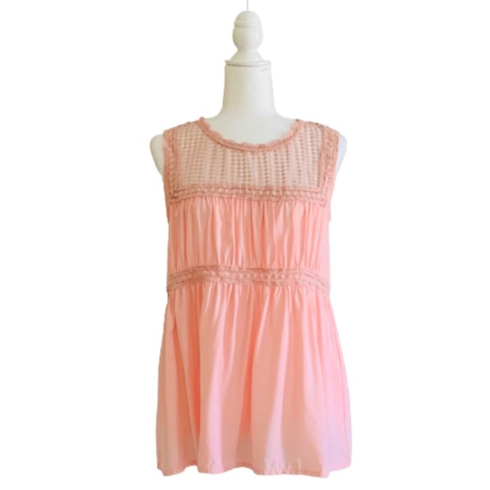 Main Strip Top Blouse Pink Lace Babydoll Sleeveless Blouse Top Size Small NWT